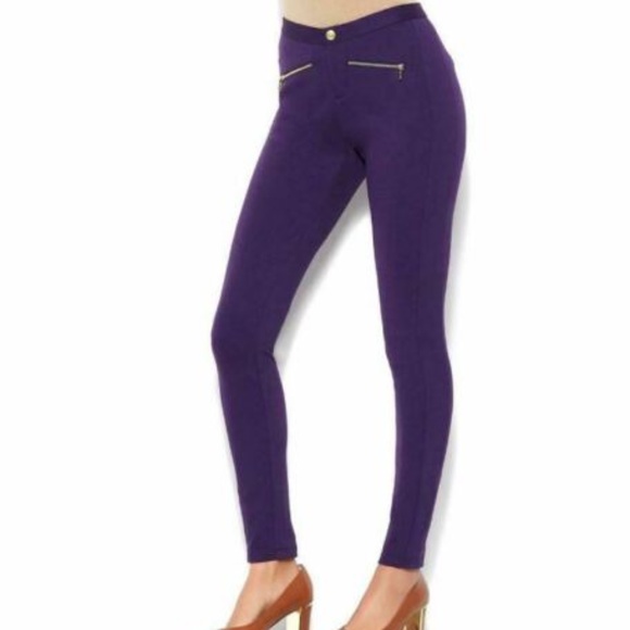 IMAN Global Chic Power Ponte Ankle Pants with Illusion Seaming (Purple) Size 2 - Picture 1 of 1